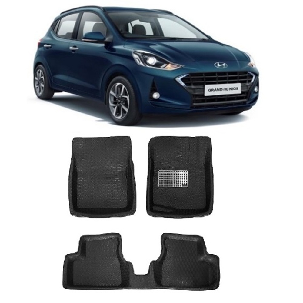 4.5D Car Floor Foot Tray Mats for Grand i10 Nios  - Black